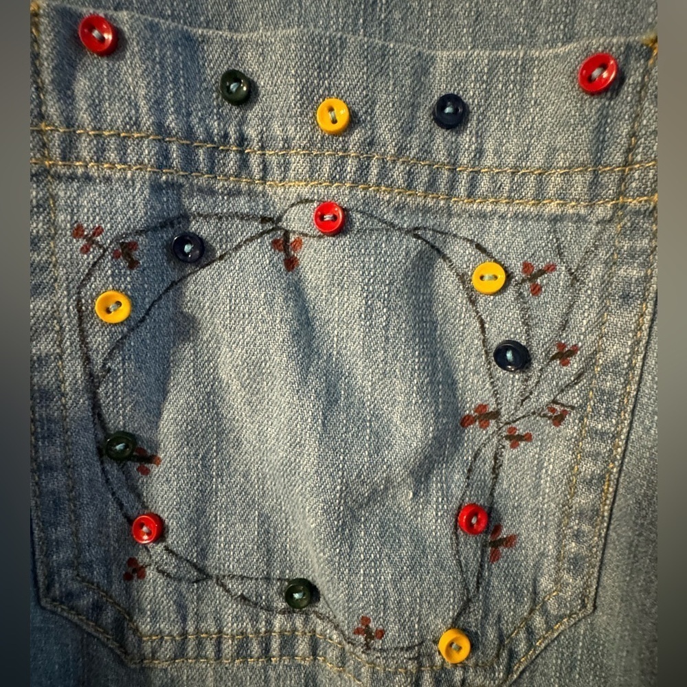 VTG Custom Denim Shirt Handpainted Embroidered Cotton Grannycore Coastal Grandma - Picture 13 of 15